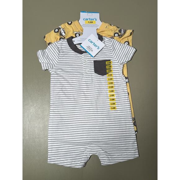 Carter’s Baby 2 Pieces 3-6M White W/Gray Stripes And Yellow W/Trucks - Picture 1 of 5